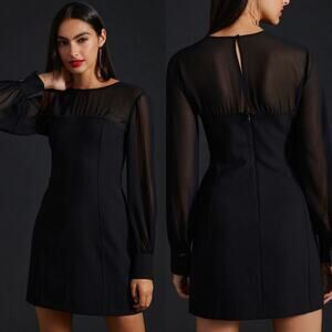Anthropologie Maeve Sheer Long Sleeve Mini Dress Black